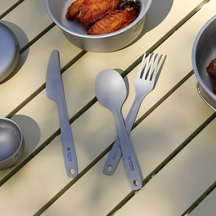 Hwzbben Pure Titanium Knife, Fork, Spoon and Bottle Opener Set Four-Piece Daily Household Portable Camping Style Picnic Tableware