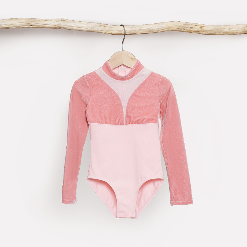 Ropa de baile Ropa de entrenamiento de terciopelo de manga larga de otoño e invierno para niñas y niños Ropa elegante de actuación de cuello alto Ropa corporal para niños