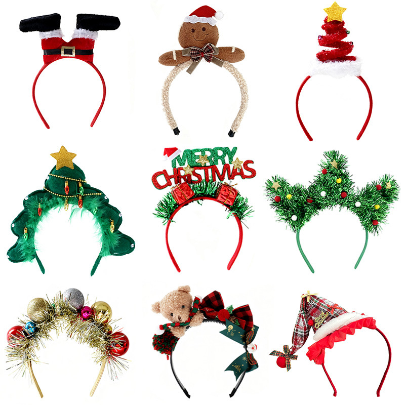 可爱圣诞节装饰发箍圣诞树头箍派对节日头饰圣诞帽带灯发光发卡