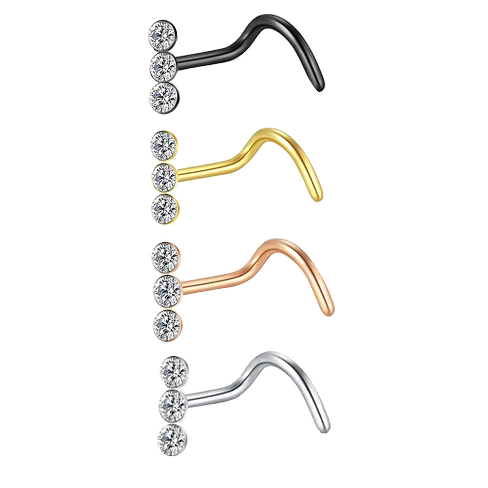 European American Rhinestone Medical Stainless Steel Body Piercing Straight Nose Stud Nose Ring detail image 8
