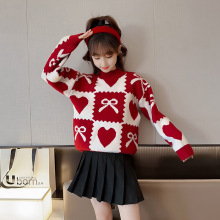 2025冬装新款女童韩版洋气加绒爱心毛衣春秋针织衫中大儿童潮上衣
