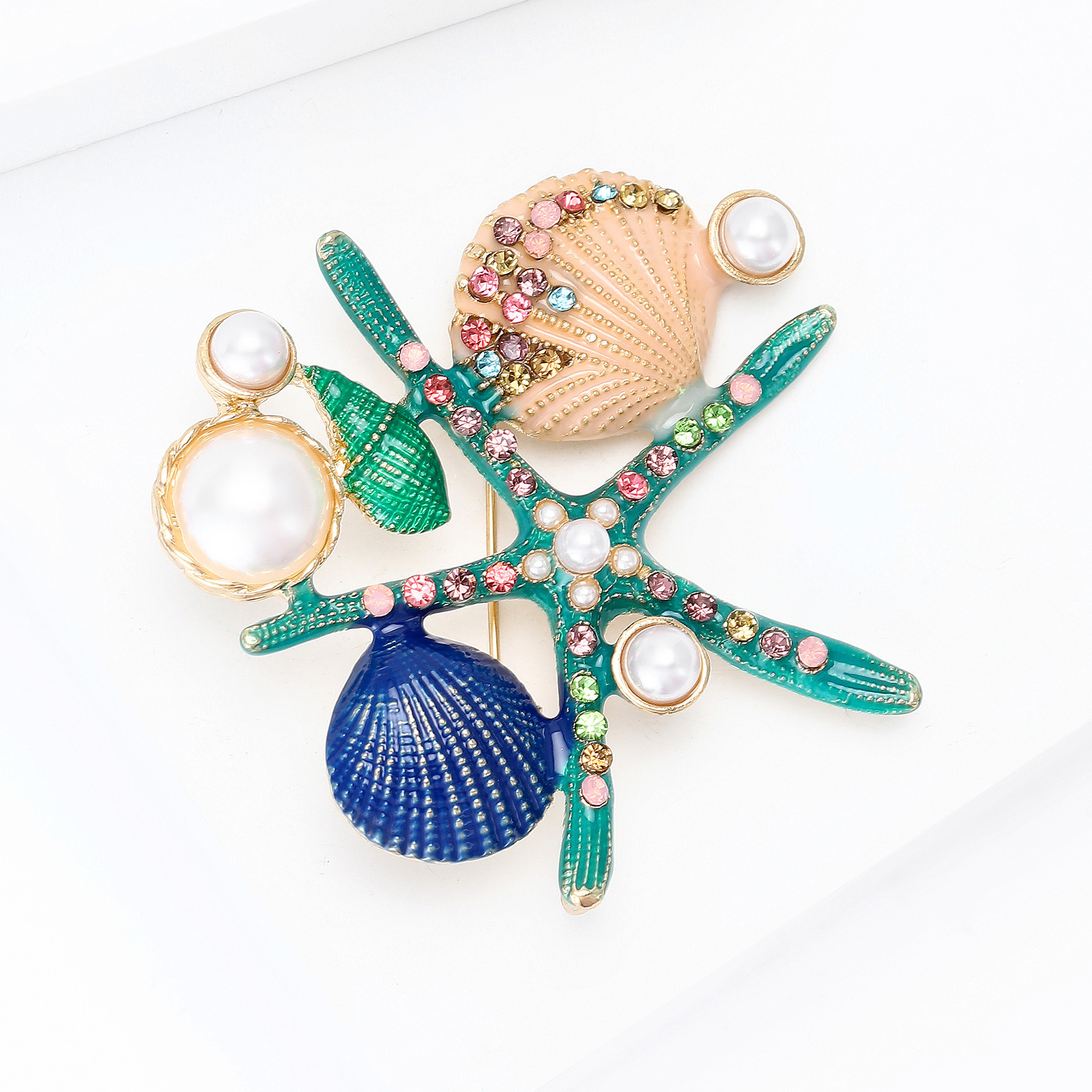 Korean-Style Creative Enamel Oil-Drip Starfish Shell Brooch Alloy Cartoon Marine Life Corsage Personalized Clothing Pin
