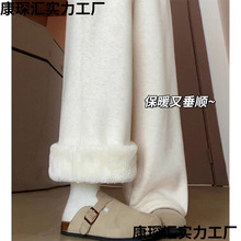 白色羊羔绒糯米裤女秋冬2025新款加绒加厚外穿棉裤休闲直筒阔腿裤