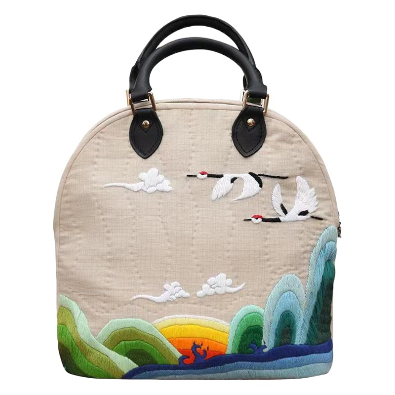 Bolso de las mujeres 2023 nueva moda estilo coreano bolso de las mujeres Lu bordado DIY Kit hecho a mano portátil curvo bolsa grande