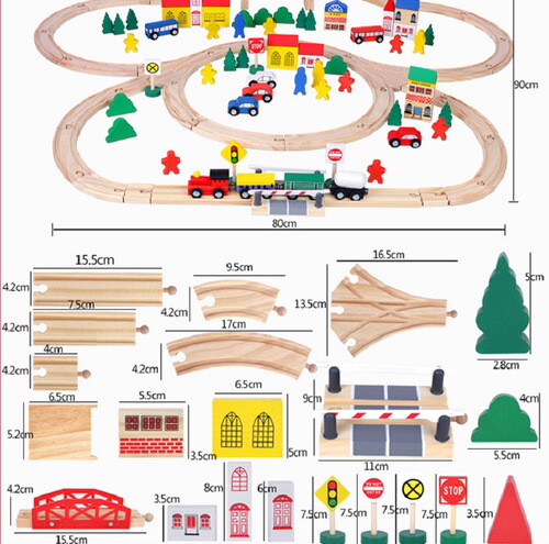 Large 100-pc Track Set Electric Track Baby Wood Track Assembly Educational Toy for 3-4-5 Year Old Children