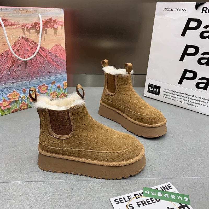 Плюс бархатные теплые снежные сапоги женский 2024 новый челси рукав толстое дно, толстые хлопчатобумажные сапоги