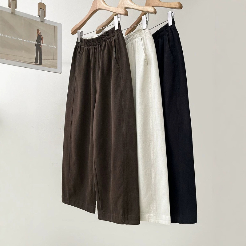 Plus-Size Women's 100kg Pure Color Casual Loose Wide-Leg Scythe Pants with Elastic Waist for Summer Plus-Size Women's 100kg Pure Color Casual Loose Wide-Leg Scythe Pants with Elastic Waist for Summer