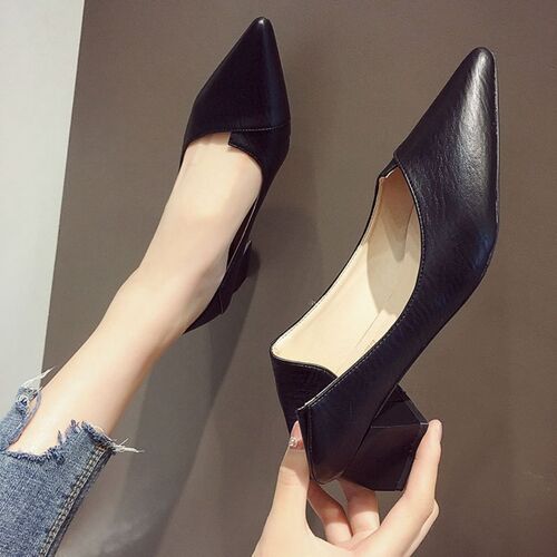 Summer Pointed Toe Thick Heel Women's French Pure Color Versatile Lift Shoes Unique Personality Women's Shoes