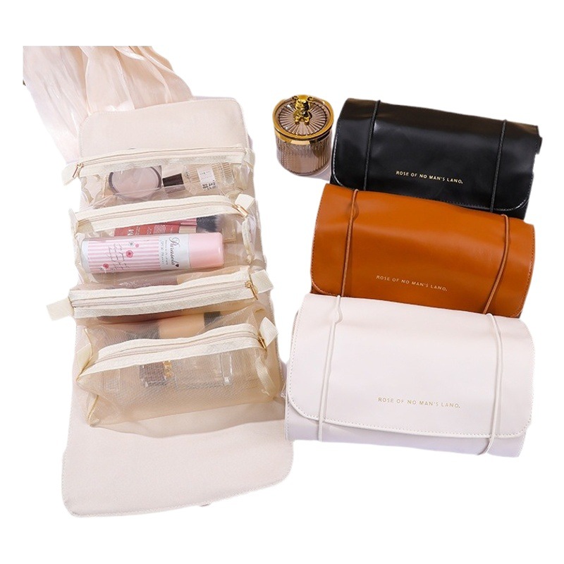 Bolsa de maquillaje cuatro en uno para personas que no quieren esfuerzos, bolsa de almacenamiento de cosméticos estilo estudiante, bolsa de aseo portátil, ligera