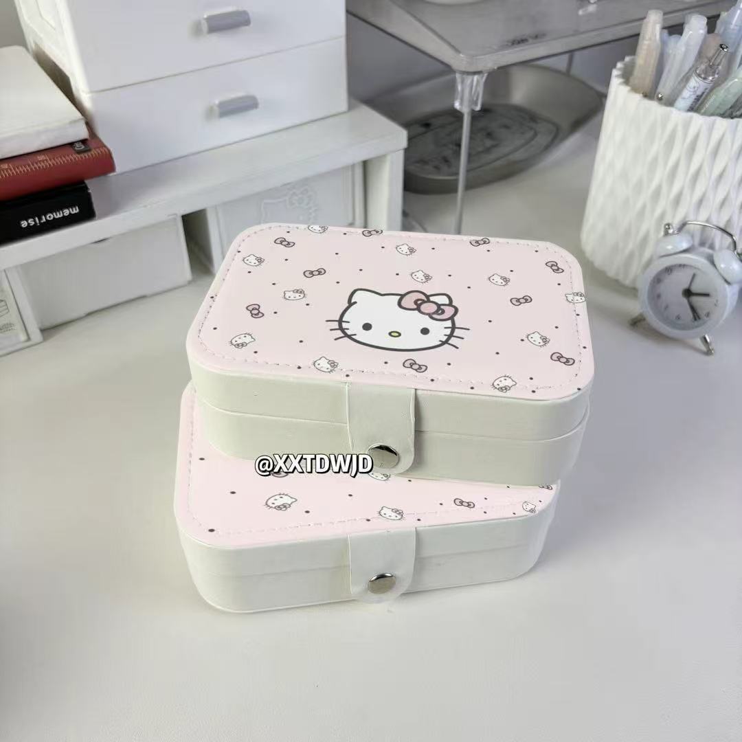 Cute Hello Kitty High-Looking Jewelry Box Earrings Necklace Ring Large-Capacity Jewelry Storage Box Travel Portable