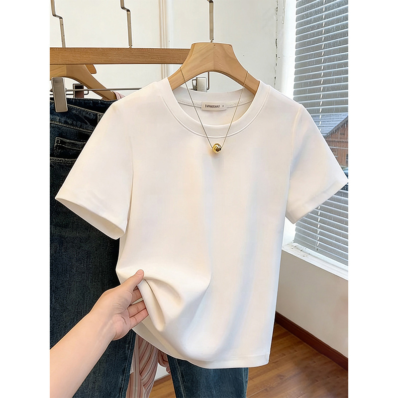 Korean-Style High-End White Round-Neck Short-Sleeve T-Shirt for Women, Summer New Casual Versatile Stylish Age-Reducing Top