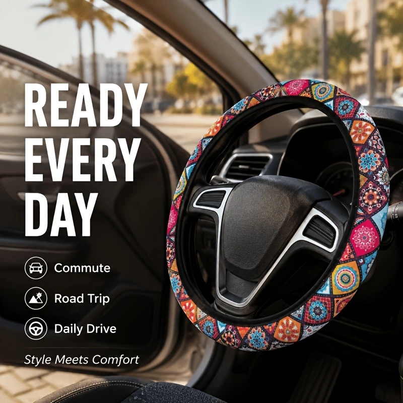 Elastic Printed Steering Wheel Cover Without Inner Ring, Specially Designed for Aliexpress, Amazon, Temu, Cross-Border Foreign Trade, New Model