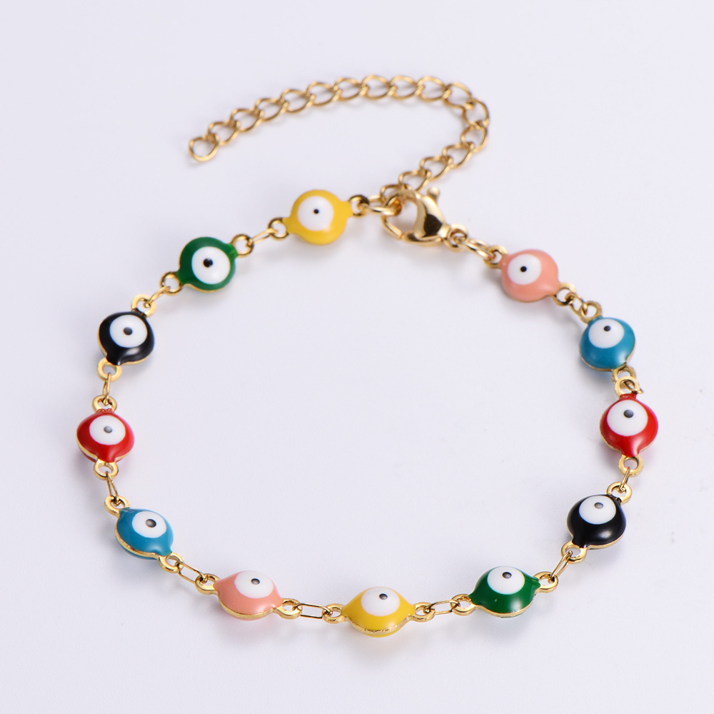 Ethnic Style Eye Stainless Steel Bracelets Necklace Patchwork Enamel Gold Plated Stainless Steel Bracelets display picture 5