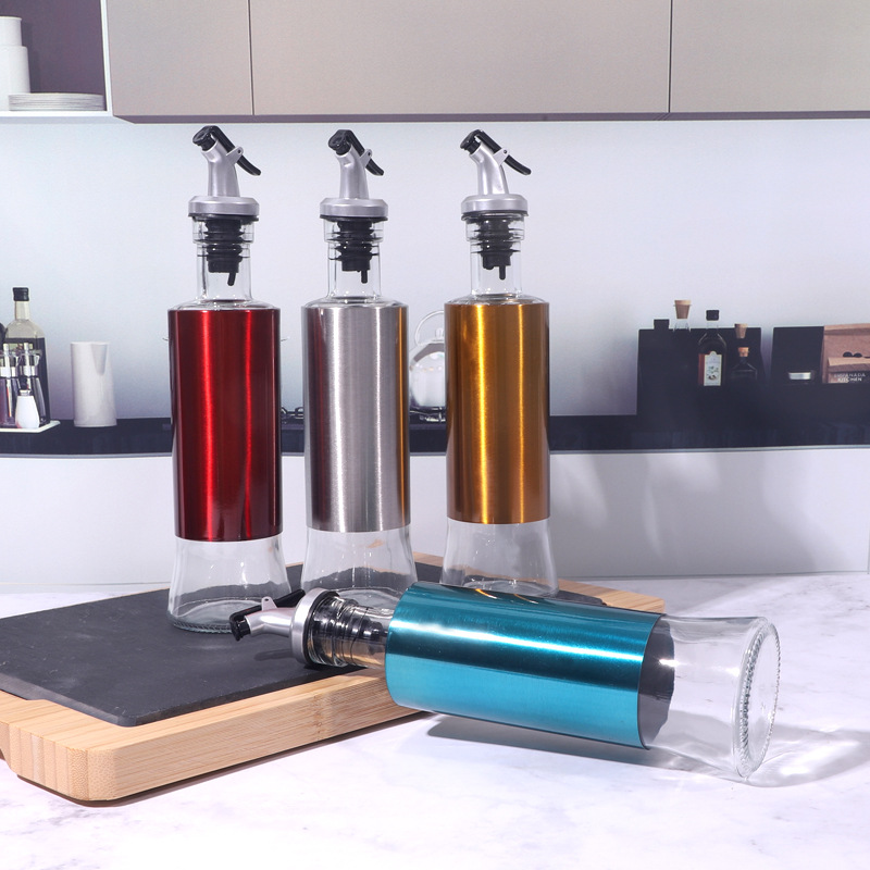 不锈钢玻璃油瓶密封瓶酱油醋瓶餐厅厨房调料瓶家用厨房玻璃油壶|ms