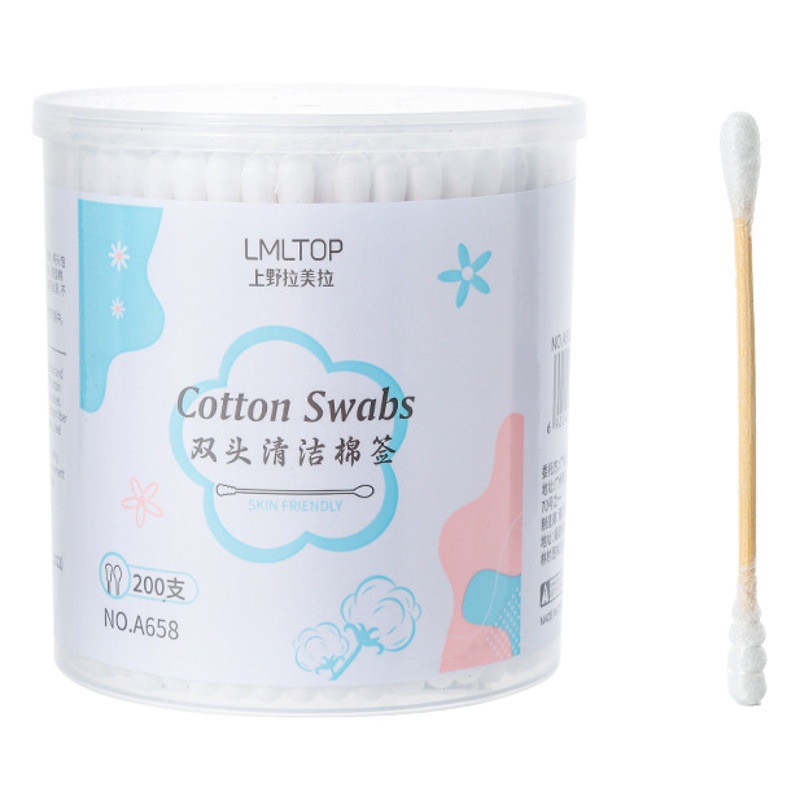 LMLTOP hisopo de algodón 200 Unids en caja de doble cabeza de maquillaje multiusos hisopo de algodón de limpieza removedor de maquillaje hisopo de algodón al por mayor A658