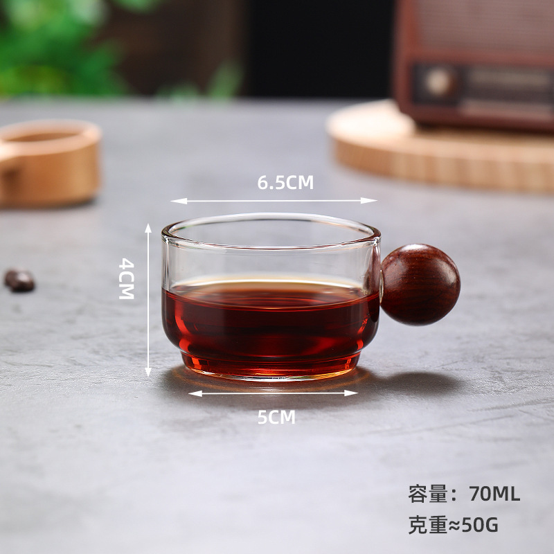 縦縞ガラスコーヒーカップ断熱高ホウ素シリコン熱防止シンプル家庭用グラス木柄調コーヒーカップ|undefined