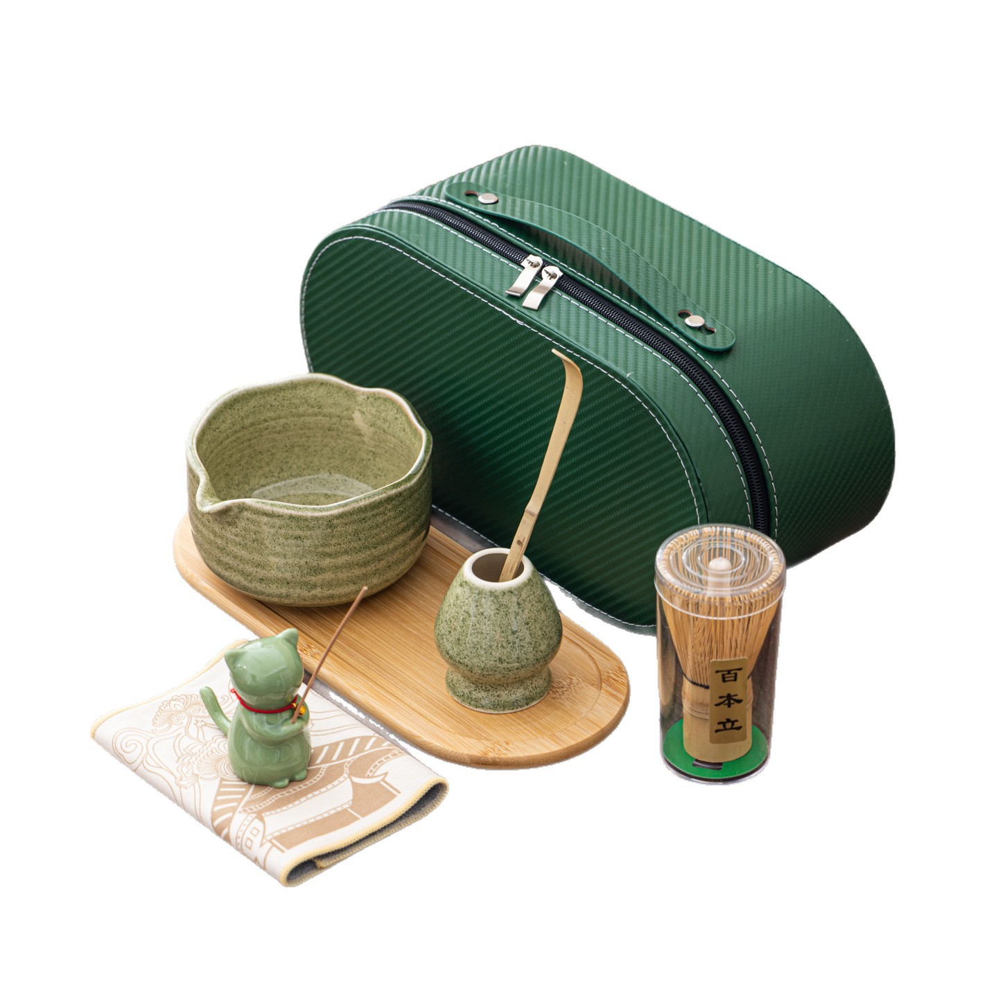 Cuenco de matcha corrugado caja de cuero set adorable gatito Xiangdao ocho piezas set punto té 100 tazas de té