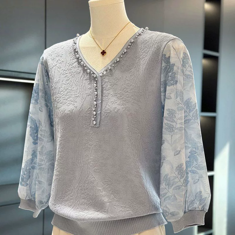 Модный шифоновый knitted базовый свитер, вестерн стиль, для среднего возраста