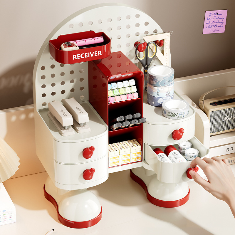 文具収納ボックス デスクトップデスク 事務用品収納ラック 穴あきボード 吊り下げオーガナイザー 引き出し型収納ラック|undefined