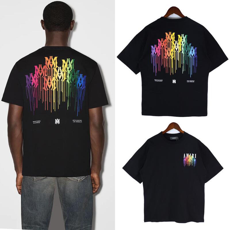 Cross-Border New Style Amiri Street Hip-Hop Drip Color Print Logo Crewneck Sweatshirt