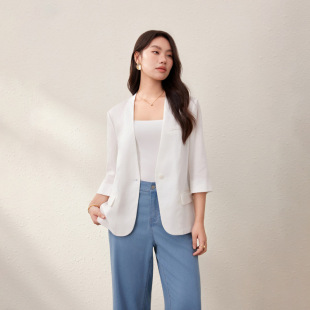 【Gao Zhi Ouni】Old Money Style Lyocell Ramie Blazer Slim Fit Plus Size Women's Clothing for Plus Size Summer New Style