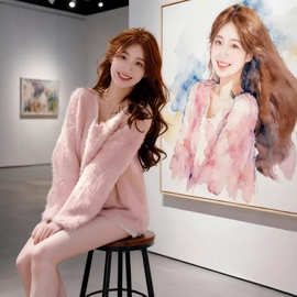 温柔风软糯宽松套头仿貂毛粉色毛衣女2026新款高级感针织衫上衣潮