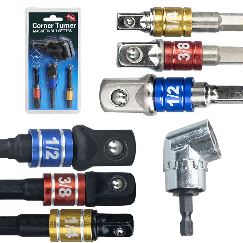 彩杆3pcs+小拐搭配套装105度拐弯电钻工具配件六角柄转换方头接杆