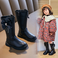 Girls' boots, non-slip boots, stylish medium and large children's leather boots, spring and autumn single boots, princess riding boots, children's high boots, winter