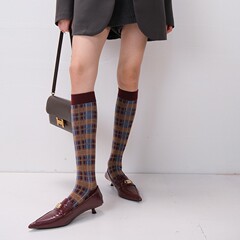 复古美拉德粗野主义个性穿搭及膝几何方形格子拼色设计感早秋小腿