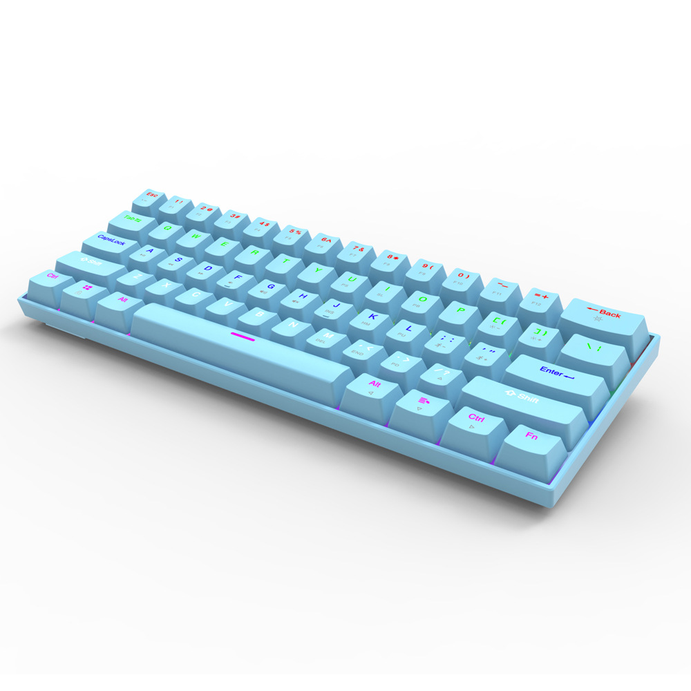 OKK210 mehaaniline klaviatuur C-tüüpi liides, 61 klahviga juhtmega roheline punane telg, mängukontor, kaasaskantav_voghion.com