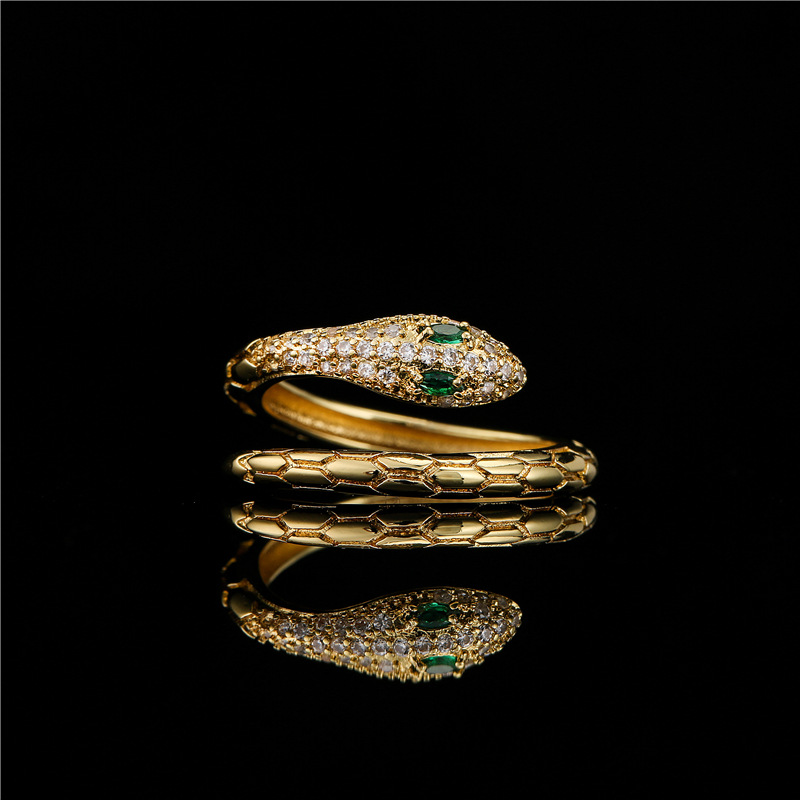 Simple Snake Shape Opening Adjustable Copper Micro-inlaid Zircon Ring display picture 4