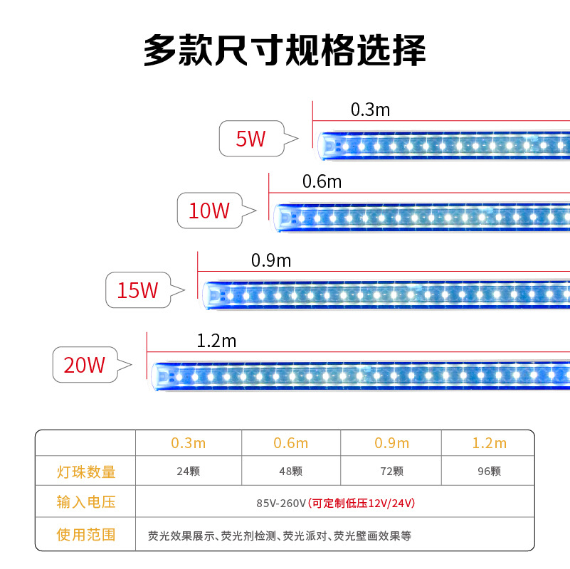 LED紫外线T5灯管荧光派对舞台验化妆品面膜照射蝎子验钞紫光灯365