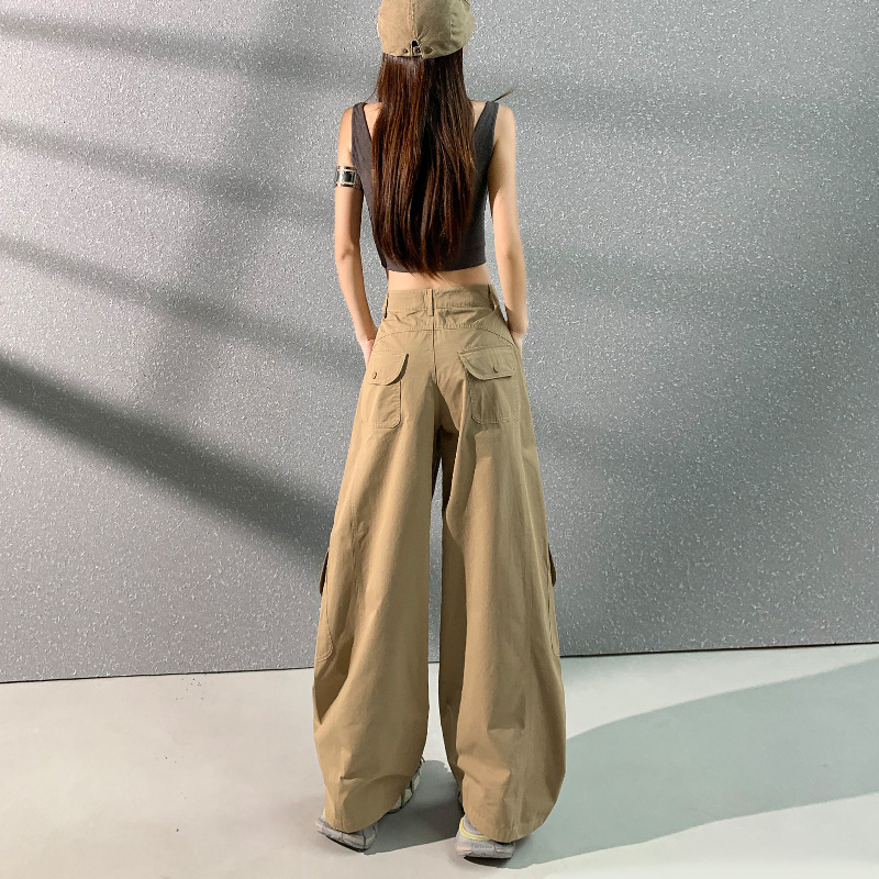 弯刀工装裤女2025年新款高腰显瘦宽松休闲多口袋阔腿镰刀拖地裤子|undefined