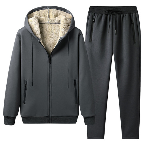 Men's Plus-Size Winter Warm Hooded Casual Tracksuit Set—Specifically Designed for Fleece Sweatsuits