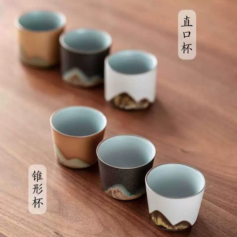 Yuanshan Black Pottery Pin Cup Ceramic Hand -painted Mountain -shaped Tea Square Kung Fu Little Tea Cup Zen Single Cup Master Cup Tea Cup