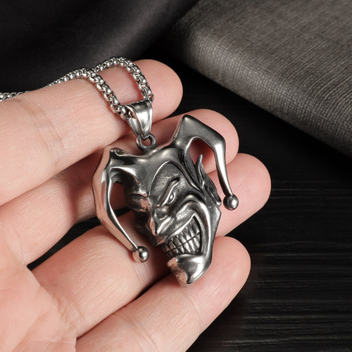  European and American Cross-border Accessory Clown Smile Necklace Stainless Steel Pendant Men Retro Trend Brand Titanium Steel Accessory