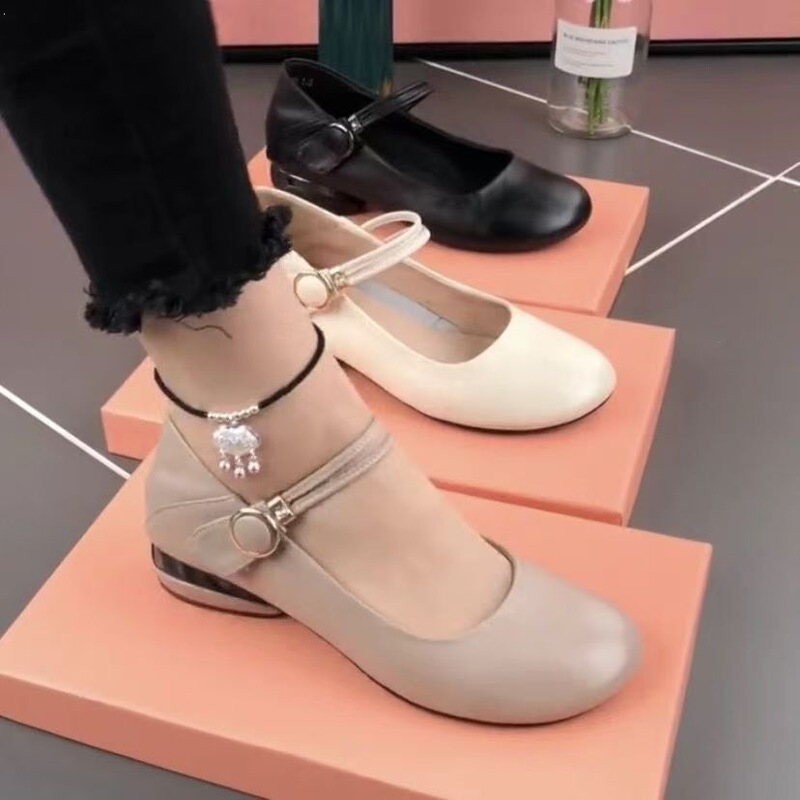 Spring and summer trendy women's single-strap low-heel work shoes, comfortable and versatile women's leather shoes
