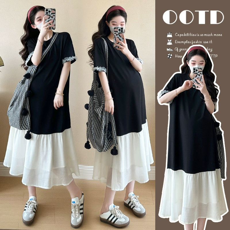 Летнее платье для беременных 2025 года, новое, стройнящее, больших размеров, летняя верхняя одежда для беременных женщин с высоким чувством моды.