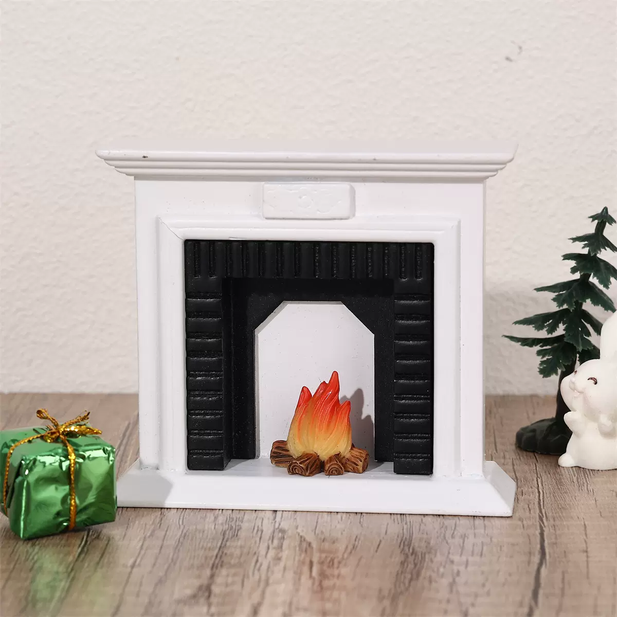 Dollhouse娃娃屋迷你白色壁炉家具配件 微缩冬日圣诞场景道具摆件
