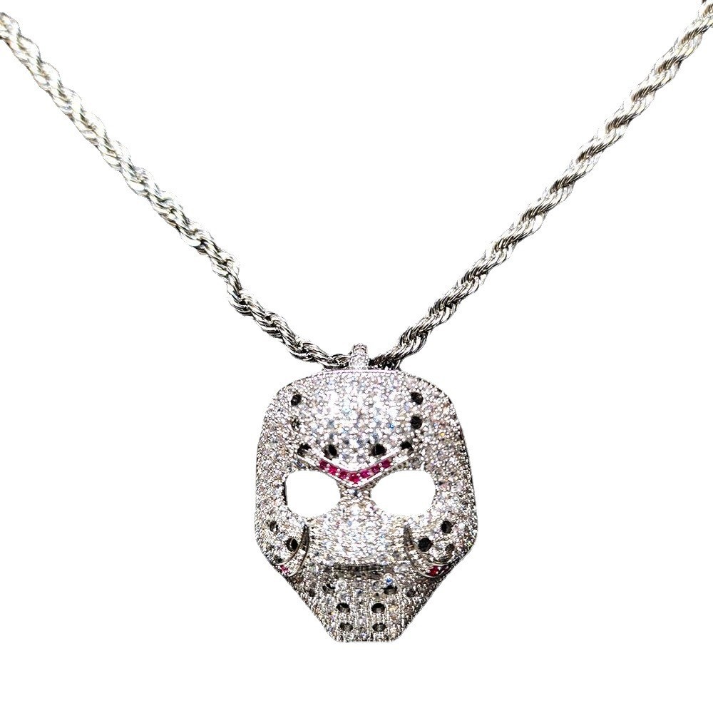 Copper inlaid zirconium masquerade dance mask pendant, luxurious and versatile hip-hop personality pendant necklace for_voghion.com