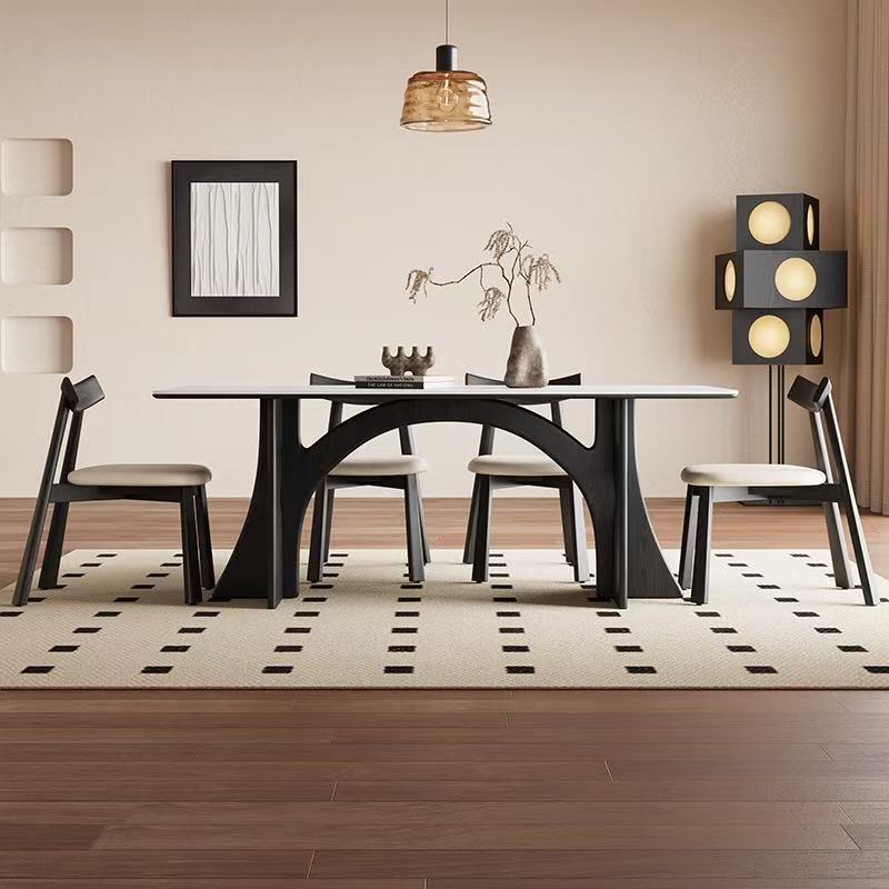 Mesa de comedor y silla de losa de roca de madera maciza retro francesa nueva mesa de comedor de losa de roca doméstica de apartamento pequeño moderno y simple