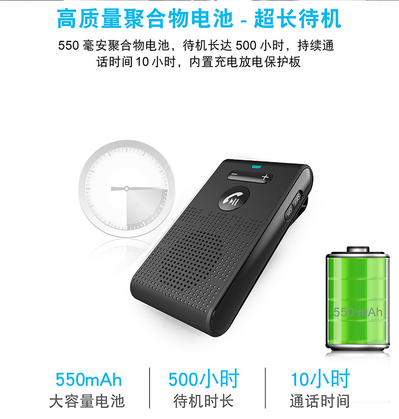 Cross-Border New Model Sp08 Car Bluetooth Hands-Free Device, Automatic Power On/Off, Siri Voice Control, Sun Visor Car Hands-Free Device