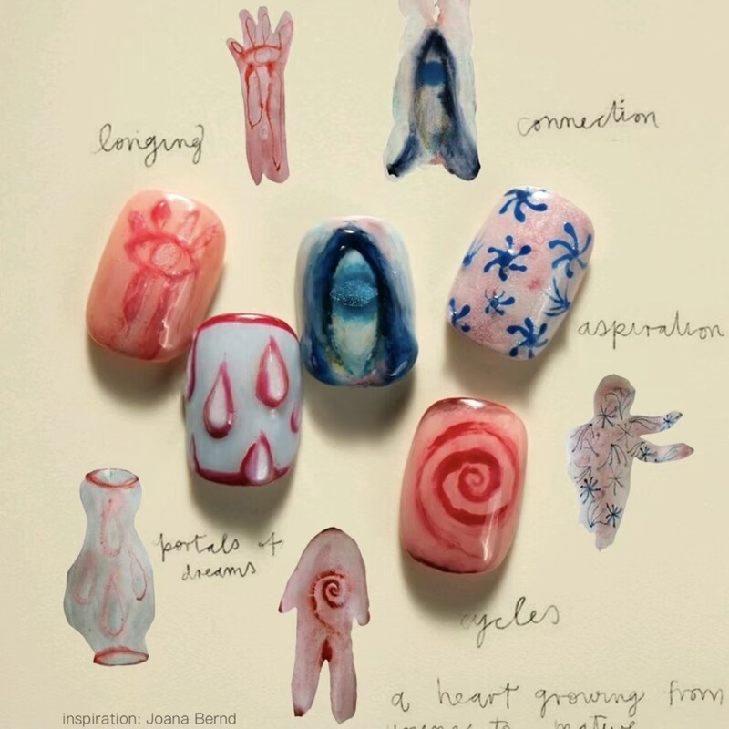 Dreamlike Watercolor Art Human Wearable Nails, Stream-of-Consciousness Abstract Niche Beauty, Fake Nail Stickers, Direct Wholesale from Cross-Border Factory
