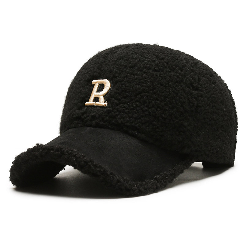 Sombrero de lana de cordero en línea celebridad letra R terciopelo de peluche gorra de béisbol caliente moda todo partido cara de aspecto pequeña gorra de pico