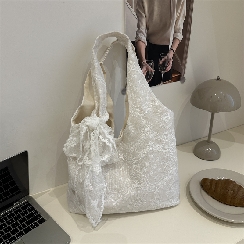 Bolso de hombro de estilo suave coreano, bolso de chaleco de encaje de encaje, escolar de estudiante, bolso de compras, bolso de compras