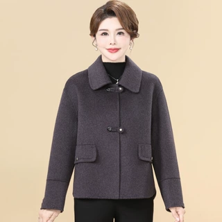 中老年双面呢羊绒大衣女短款2026年秋冬新款洋气妈妈装羊毛呢外套