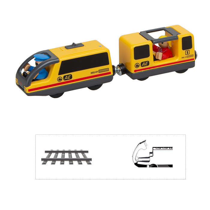 Pequeña locomotora eléctrica bloques de construcción pista remolque cabeza compatible con pista de madera locomotora eléctrica cabeza