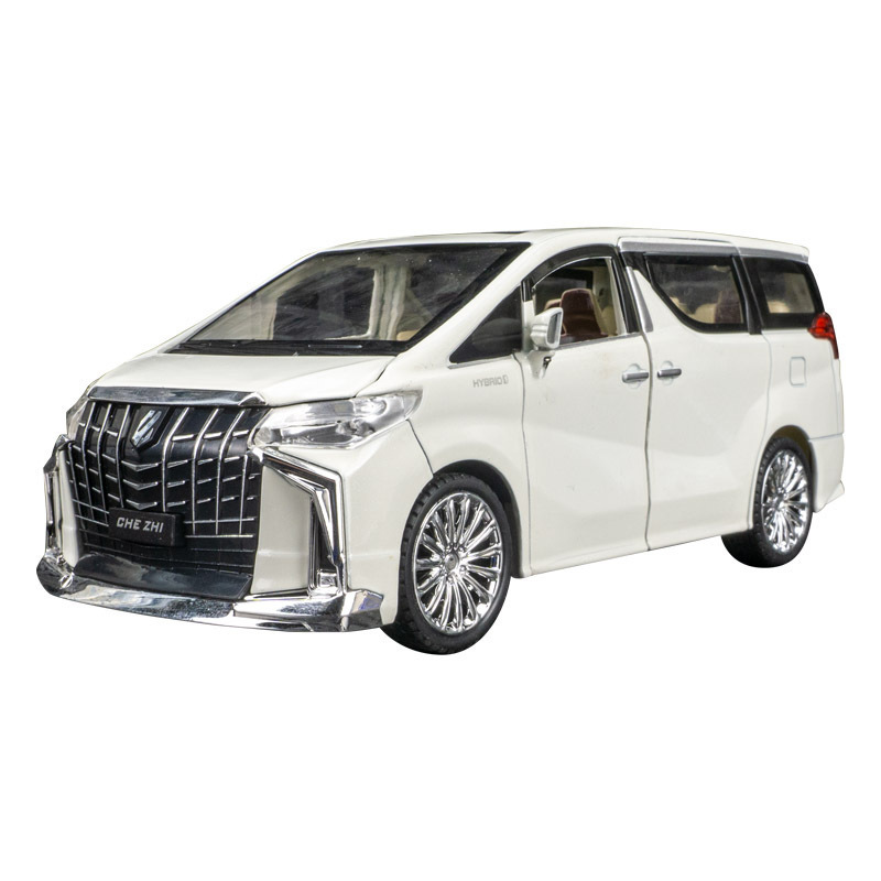 Modelo de coche de aleación de coche 1:24 Toyota ELFA coche de negocios tire hacia atrás con sonido y luz modelo de música de coche de juguete