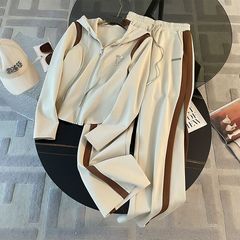 休闲运动套装欧洲站新款时尚拉链连帽上衣外套+阔腿长裤两件套女
