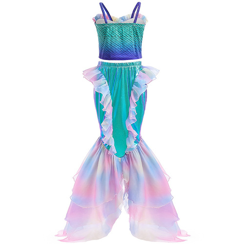 Amazon cosplay Little Mermaid movie style children's set for girls, two-piece fish-tailed swimsuit with spaghetti straps